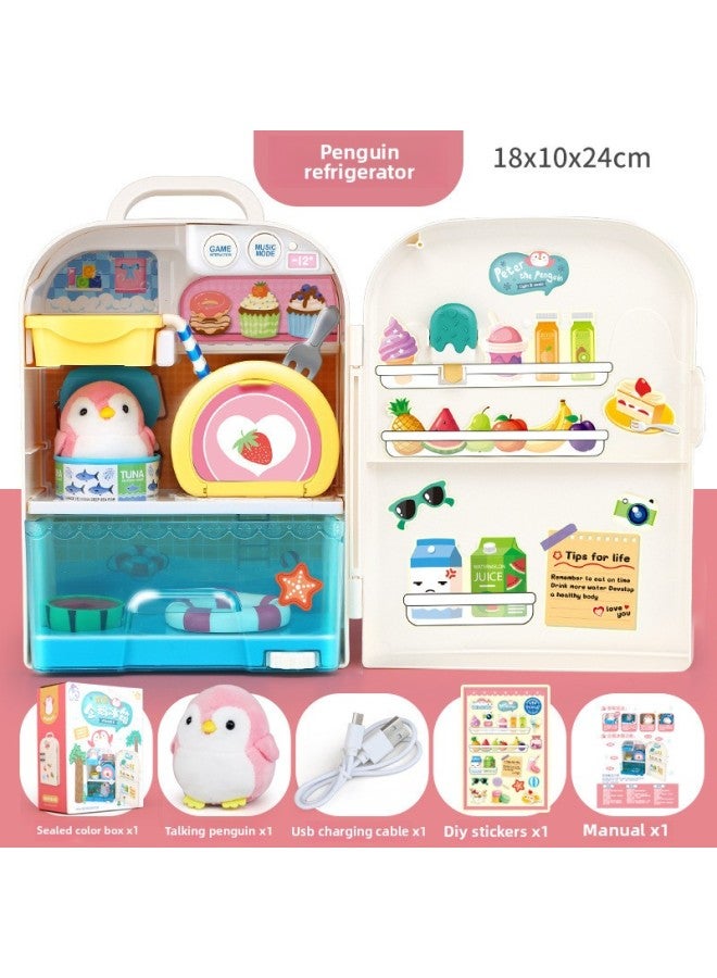 Children's Adorable Penguin Refrigerator Puzzle Play House Toy Light Music Talk Doll Girl Birthday Gift-Color:Cute Pet Penguin Refrigerator  - Image 1