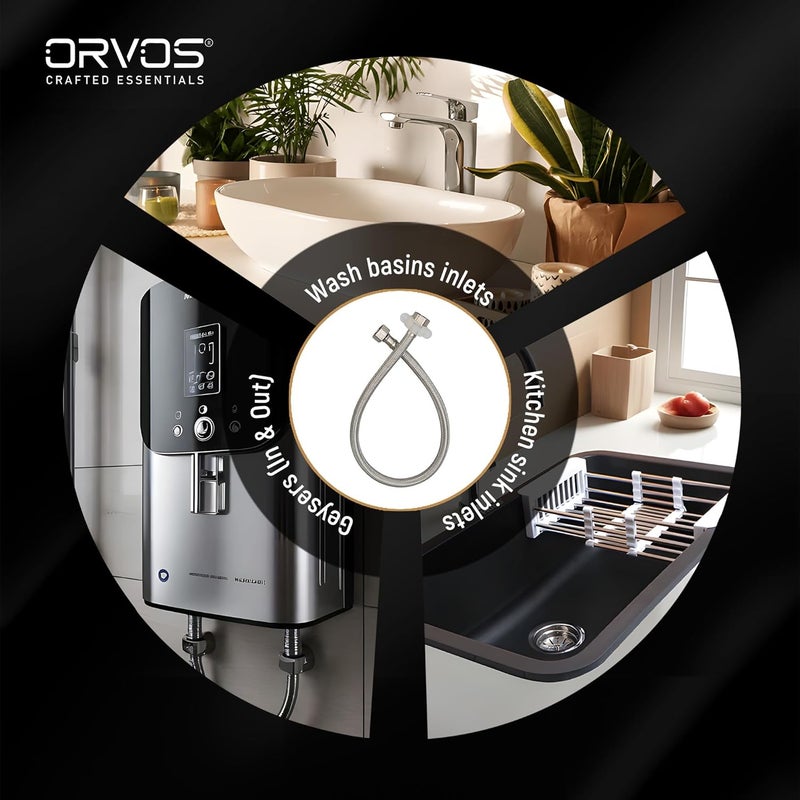Orvos Orvos Connection Pipe 24 Inches Premium 304 Stainless Steel for Hot Cold Supply To Geysers Sinks Basins and Flush Tanks Set of 2 - Image 5