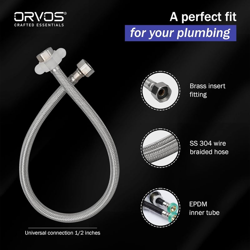Orvos Orvos Connection Pipe 24 Inches Premium 304 Stainless Steel for Hot Cold Supply To Geysers Sinks Basins and Flush Tanks Set of 2 - Image 4