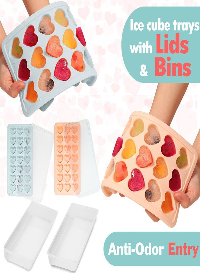 FOSOE 2 Pack Heart Shpaed Ice Cube Trays with Lids and Bins, Heart ice Molds with Ice Storage Box, 48 Holes Silicone Heart Ice Cube Tray for Whiskey Cocktail Fun Shapes Ice Cubes, with Lids & Bins Blue Pink - Image 3
