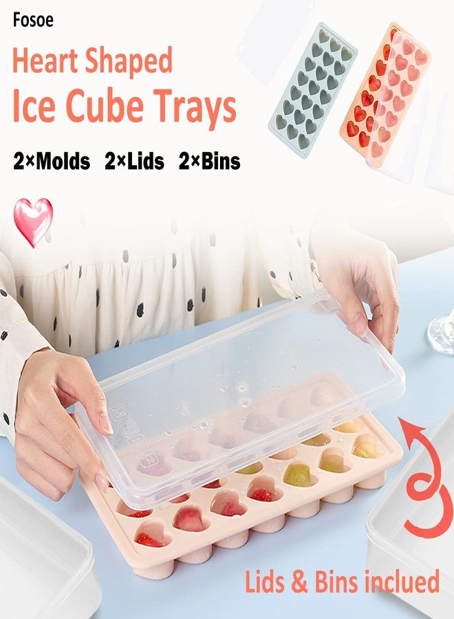 FOSOE 2 Pack Heart Shpaed Ice Cube Trays with Lids and Bins, Heart ice Molds with Ice Storage Box, 48 Holes Silicone Heart Ice Cube Tray for Whiskey Cocktail Fun Shapes Ice Cubes, with Lids & Bins Blue Pink - Image 4