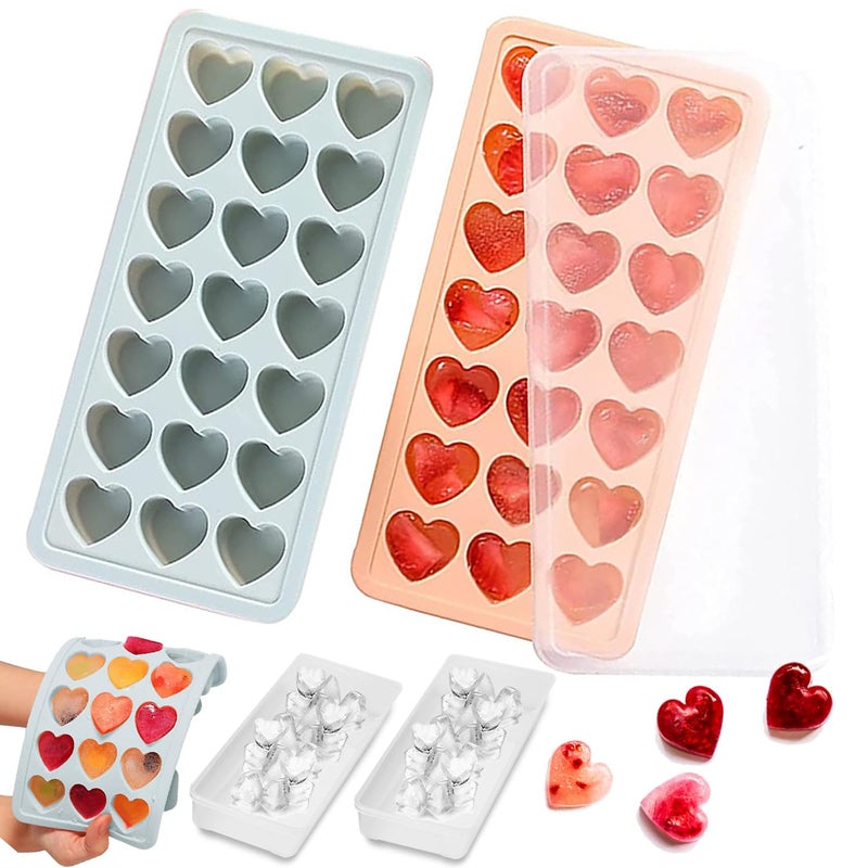 FOSOE 2 Pack Heart Shpaed Ice Cube Trays with Lids and Bins, Heart ice Molds with Ice Storage Box, 48 Holes Silicone Heart Ice Cube Tray for Whiskey Cocktail Fun Shapes Ice Cubes, with Lids & Bins Blue Pink - Image 1