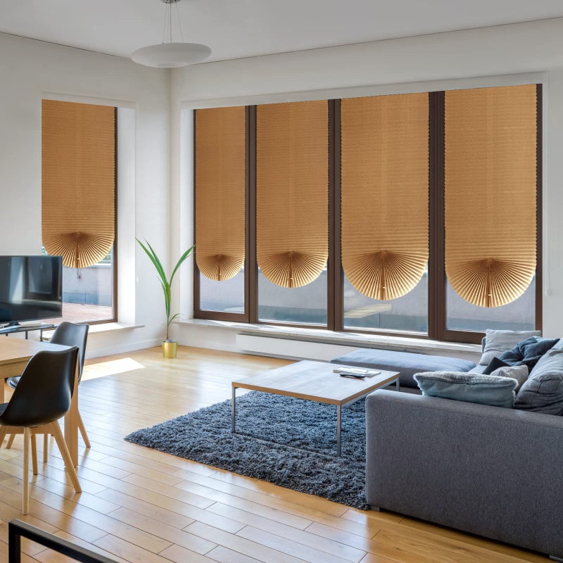 Jlong Blackout Blinds for Windows Pleated Paper Shades Adhesive Cordless Office,Living Room,Bedroom,Light Filtering,Easy to Cut and Install, Coffee-semi Shading, 23.6*59''(60*150cm) - Image 4
