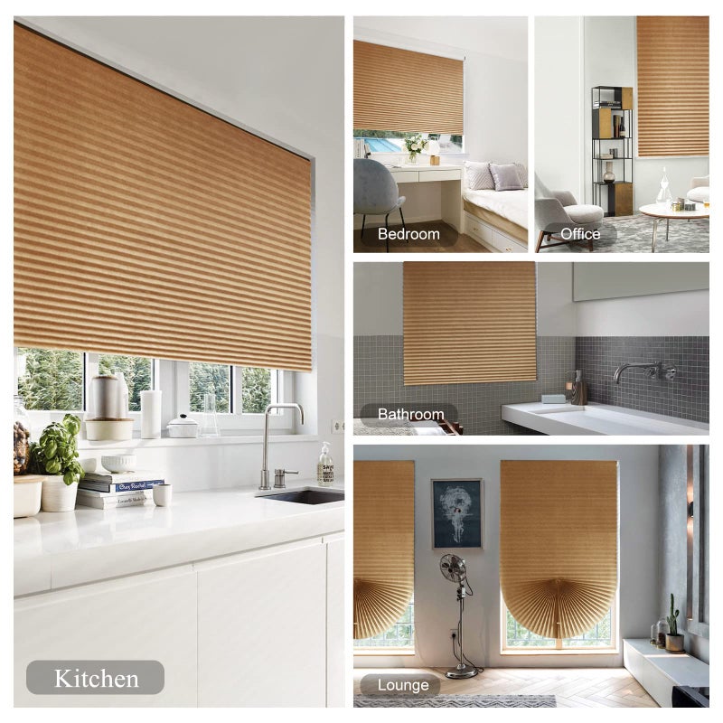 Jlong Blackout Blinds for Windows Pleated Paper Shades Adhesive Cordless Office,Living Room,Bedroom,Light Filtering,Easy to Cut and Install, Coffee-semi Shading, 23.6*59''(60*150cm) - Image 3