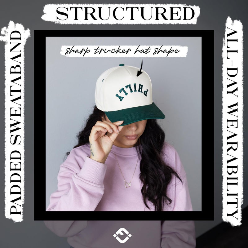 Funky Junque Two-Tone Canvas Snapback Baseball Cap - Philly (Upside Down) - Green/Beige - Image 5