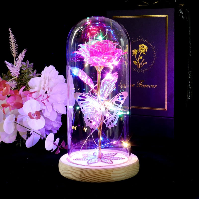 Beferr Beferr Gifts for Women Mom Birthday Gifts Galaxy Rose Eternal Colorful Rainbow Flower Gifts Light Up Rose in Glass Dome Mothers Day Rose Gifts for Grandma Daughter Wife Sister Friends Pink - Image 3