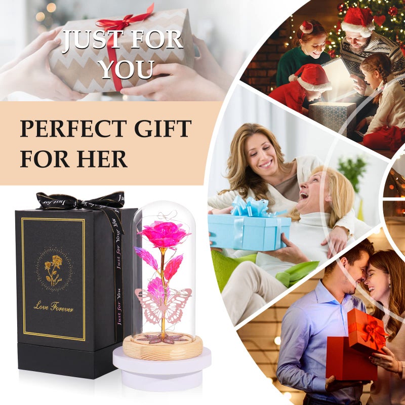 Beferr Beferr Gifts for Women Mom Birthday Gifts Galaxy Rose Eternal Colorful Rainbow Flower Gifts Light Up Rose in Glass Dome Mothers Day Rose Gifts for Grandma Daughter Wife Sister Friends Pink - Image 4