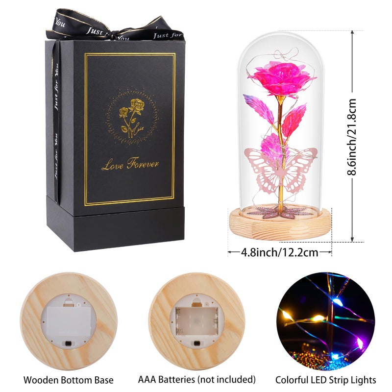 Beferr Beferr Gifts for Women Mom Birthday Gifts Galaxy Rose Eternal Colorful Rainbow Flower Gifts Light Up Rose in Glass Dome Mothers Day Rose Gifts for Grandma Daughter Wife Sister Friends Pink - Image 5