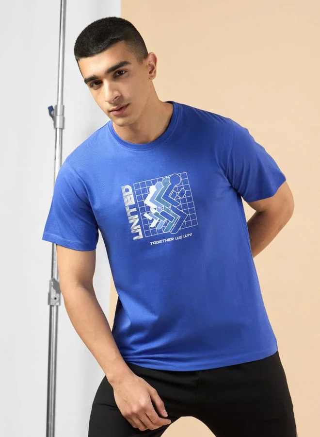 Cult Men Blue Marathon Graphic Print Short Sleeve T-Shirt
