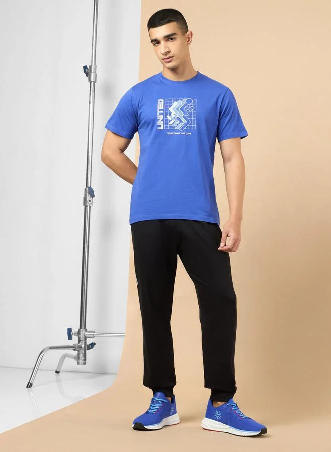 Cult Men Blue Marathon Graphic Print Short Sleeve T-Shirt