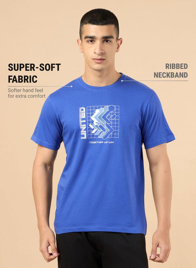 Cult Men Blue Marathon Graphic Print Short Sleeve T-Shirt - Image 4
