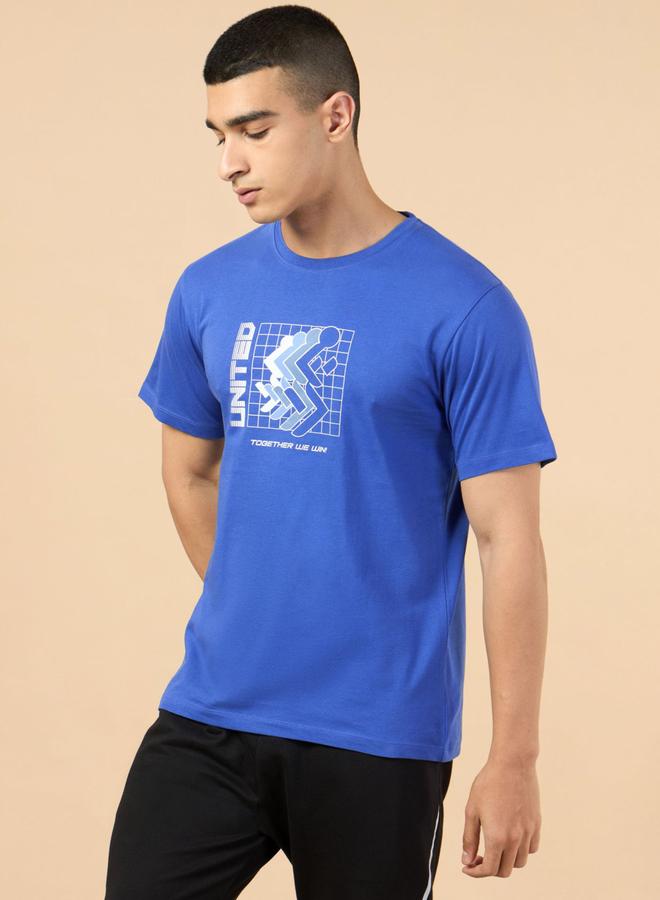 Cult Men Blue Marathon Graphic Print Short Sleeve T-Shirt - Image 5