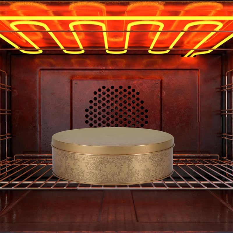 Amosfun Cookie Tin with Lid 6.6 Inch Gift Tin Candy Treat Boxes Decorative Cake Pan Round Tinplate Container for Storing Snack Chocolate Patisseries Golden - Image 5