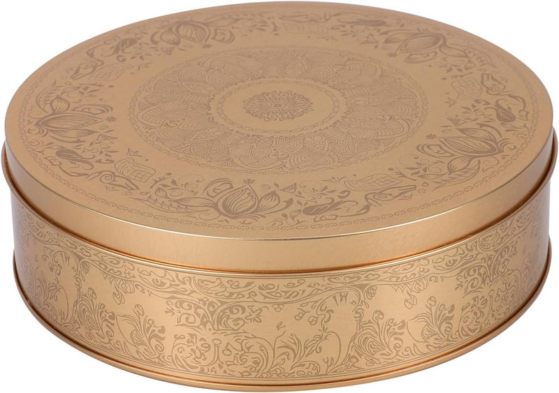Amosfun Cookie Tin with Lid 6.6 Inch Gift Tin Candy Treat Boxes Decorative Cake Pan Round Tinplate Container for Storing Snack Chocolate Patisseries Golden - Image 1