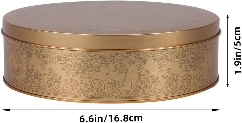 Amosfun Cookie Tin with Lid 6.6 Inch Gift Tin Candy Treat Boxes Decorative Cake Pan Round Tinplate Container for Storing Snack Chocolate Patisseries Golden - Image 2