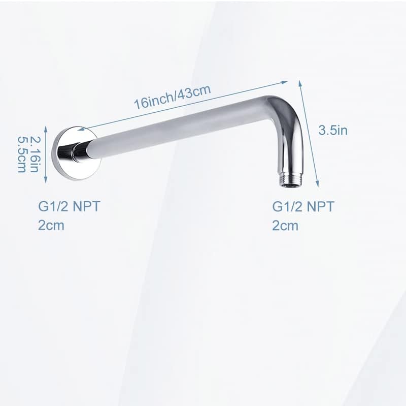 16 Inch Shower Arm Extra Long Solid Brass Rain Shower Head Arm with Flange Wall Mounted, Chrome finish (16inch, Chrome) - Image 2