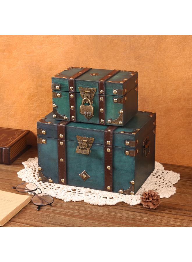 Bluejw European-style Retro Wooden Storage Box With Lock Chinese-style Antique Emerald Square Jewelry Box Photography Props Treasure Box - Image 3