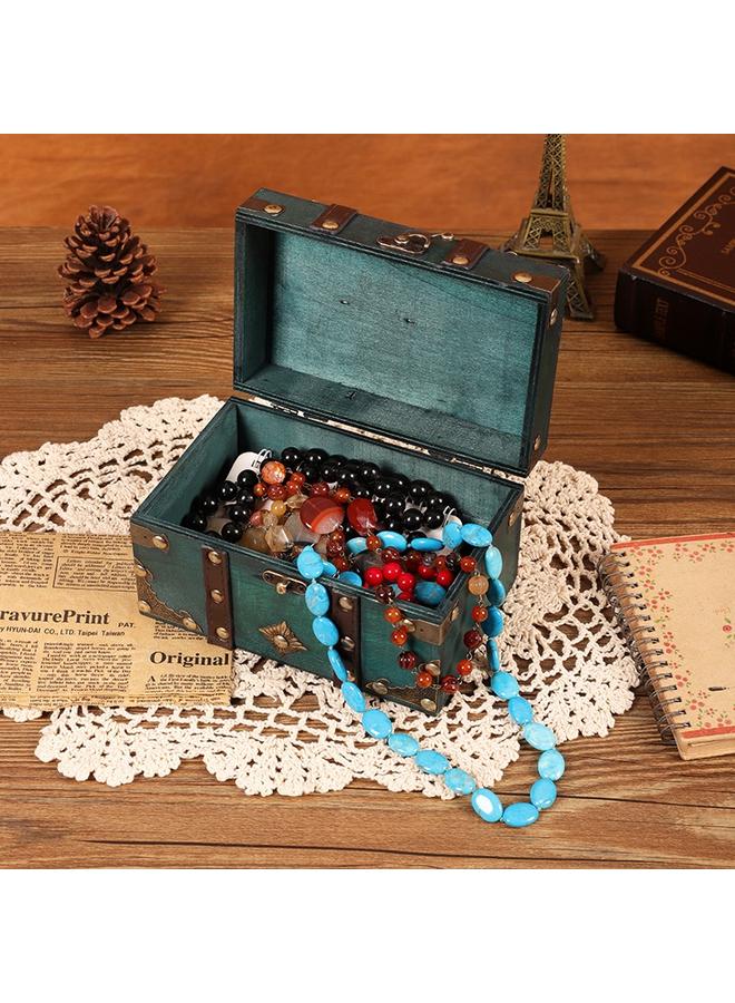 Bluejw European-style Retro Wooden Storage Box With Lock Chinese-style Antique Emerald Square Jewelry Box Photography Props Treasure Box - Image 5