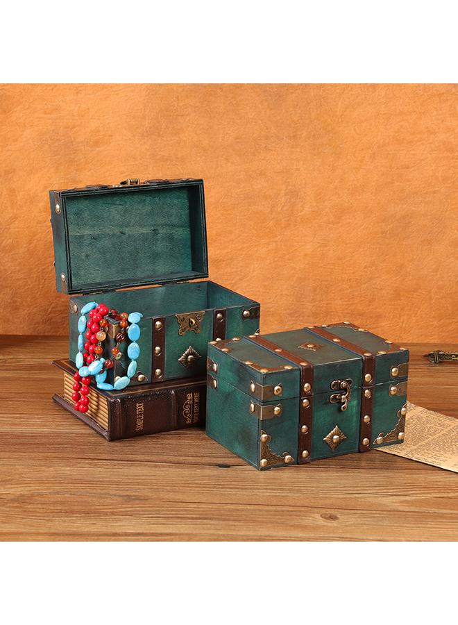 Bluejw European-style Retro Wooden Storage Box With Lock Chinese-style Antique Emerald Square Jewelry Box Photography Props Treasure Box - Image 4