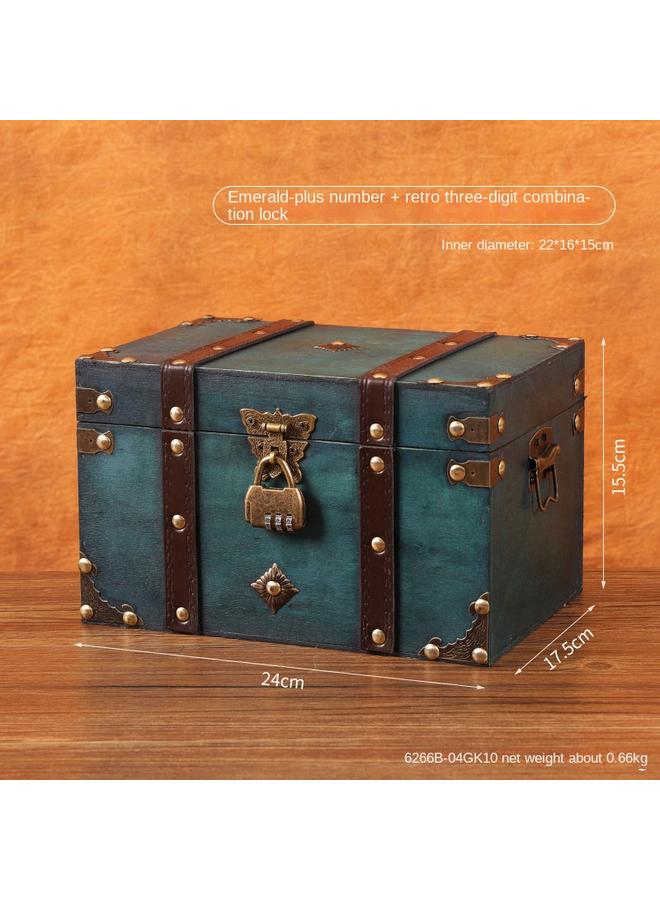 Bluejw European-style Retro Wooden Storage Box With Lock Chinese-style Antique Emerald Square Jewelry Box Photography Props Treasure Box - Image 1