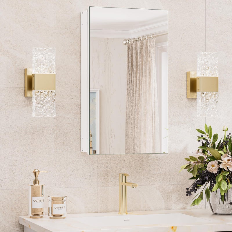 TokeShimi 14x24 Bathroom Mirror with Storage Tempered, Aluminum White Recessed Medicine Cabinet with Mirror Frameless Stepless Adjustable Shelf, Surface Mount Medicine Cabinet for Bathroom - Image 1