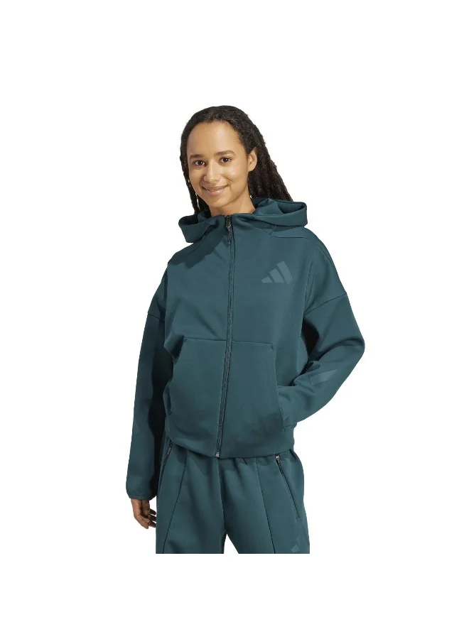 adidas Adidas W Z.N.E. Fz Green Hooded Track Top Track Tops For Women