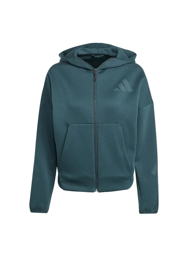 adidas Adidas W Z.N.E. Fz Green Hooded Track Top Track Tops For Women