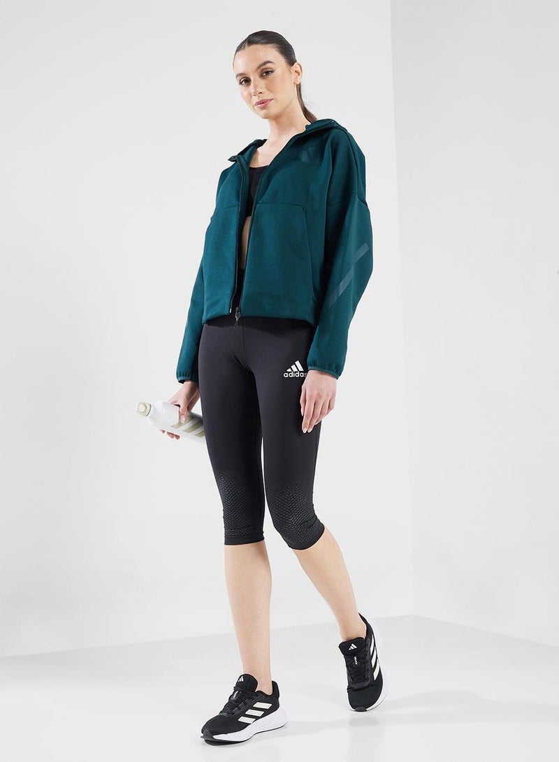 اديداس دبل زد ان اي اف زد جاكيت أخضر بغطاء رأس للتدريب للنساء - Image 4