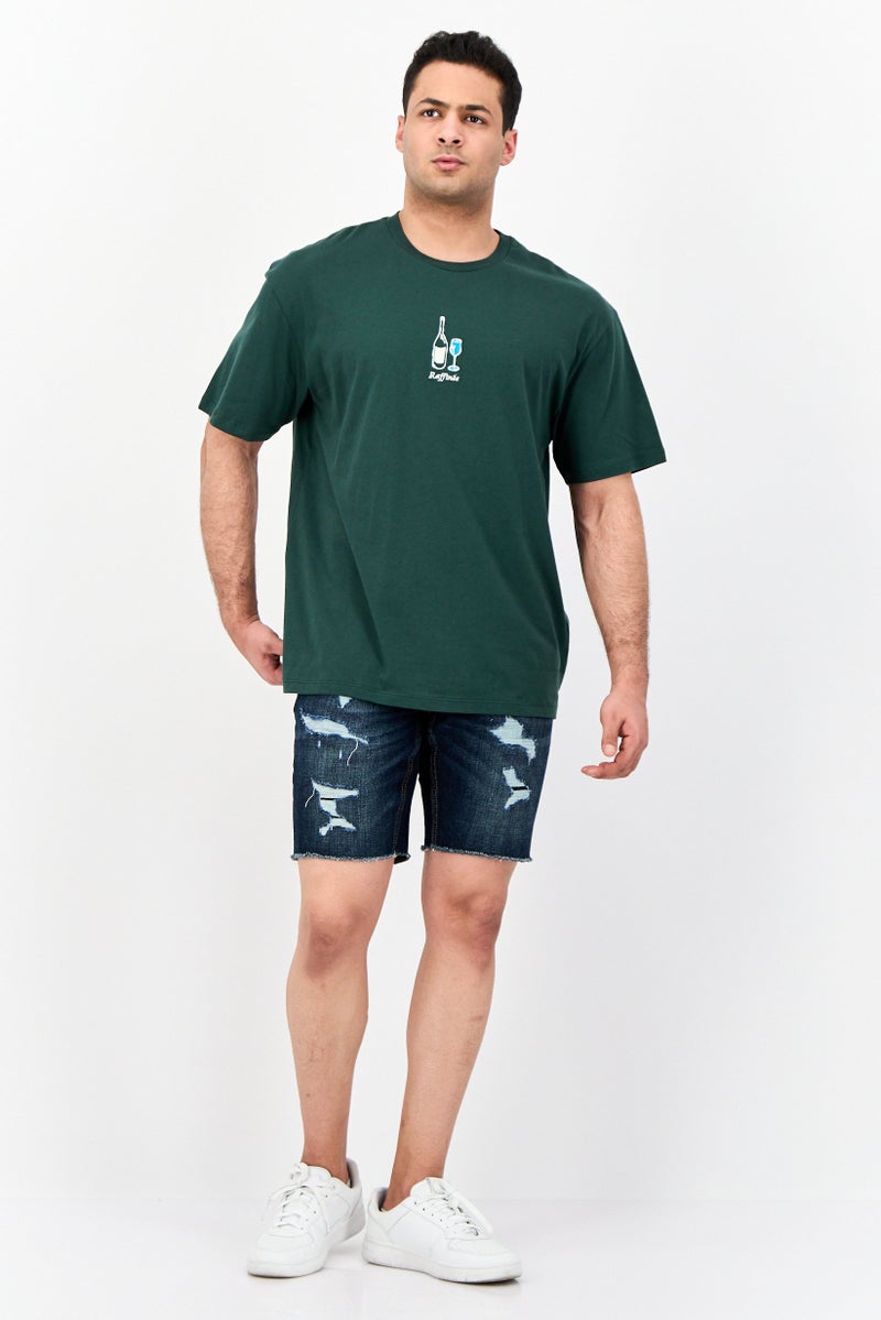 Jack Jones Men Crew Neck Short Sleeves Embroidered T-Shirt, Dark Green  - Image 4