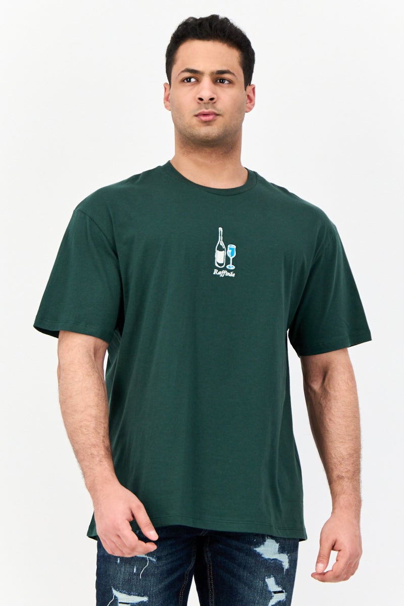 Jack Jones Men Crew Neck Short Sleeves Embroidered T-Shirt, Dark Green  - Image 1