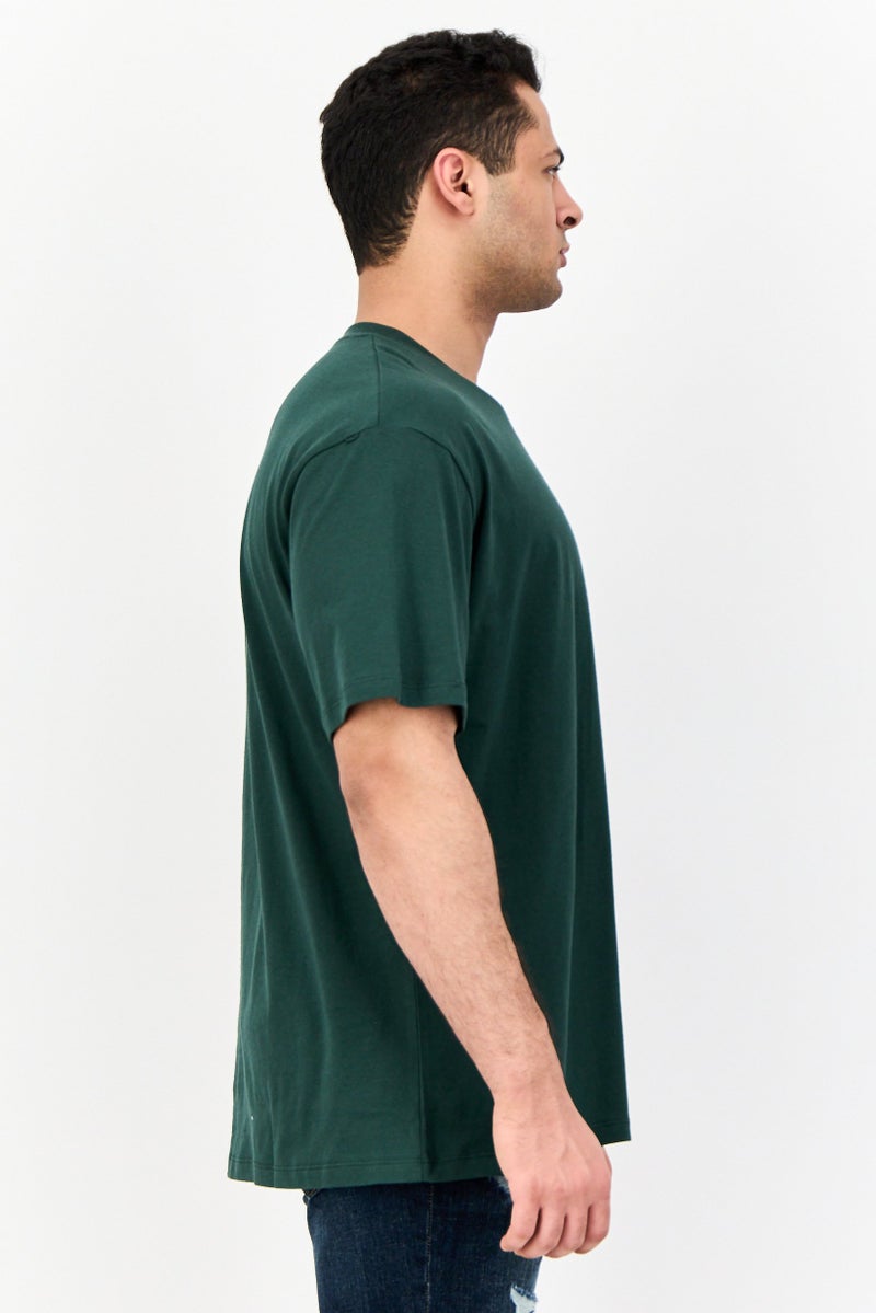 Jack Jones Men Crew Neck Short Sleeves Embroidered T-Shirt, Dark Green  - Image 2