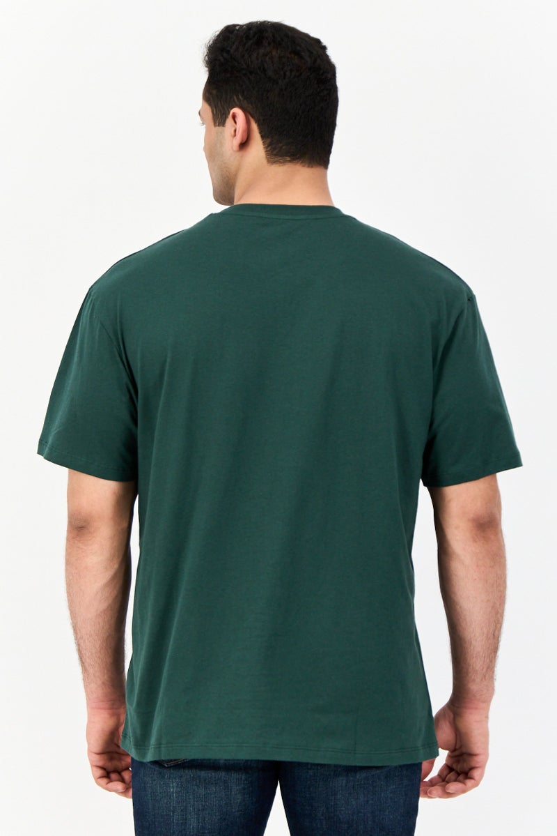 Jack Jones Men Crew Neck Short Sleeves Embroidered T-Shirt, Dark Green  - Image 3