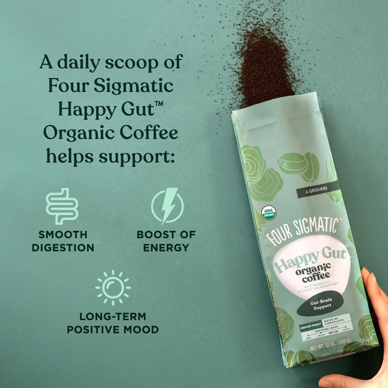Four Sigmatic Gut Health Organic Ground Coffee | Medium Roast, Immune Boosting Probiotic Mushroom Coffee with Chaga & Turkey Tail for Gut Health & Immune Support | 12oz Bag - Image 2