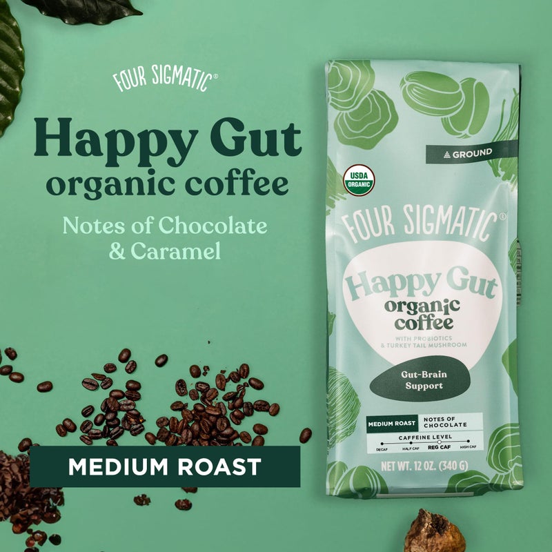 Four Sigmatic Gut Health Organic Ground Coffee | Medium Roast, Immune Boosting Probiotic Mushroom Coffee with Chaga & Turkey Tail for Gut Health & Immune Support | 12oz Bag - Image 4