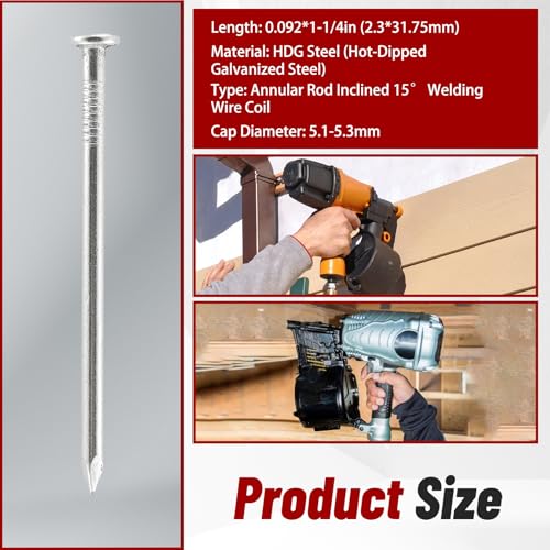 findmall 3600 Count Siding Nails 1-1/4 Inch by .092 Inch 15 Degree Ring Shank Hot-Dipped Galvanized Collated Wire Coil. Adapted to Gun Type CN55 or CN45 - Image 5