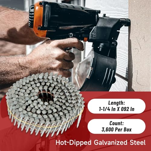 findmall 3600 Count Siding Nails 1-1/4 Inch by .092 Inch 15 Degree Ring Shank Hot-Dipped Galvanized Collated Wire Coil. Adapted to Gun Type CN55 or CN45 - Image 2