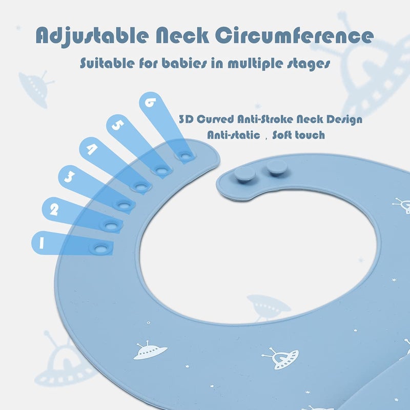 Little Dimsum Baby Bibs 2Pcs Silicone Baby Feeding Bibs Easily Adjustable and Wipe Clean Soft Waterproof Weaning Bibs Perfect Food Crumb Catcher for Babies &Toddlers(Glatic&Spaceship） - Image 2