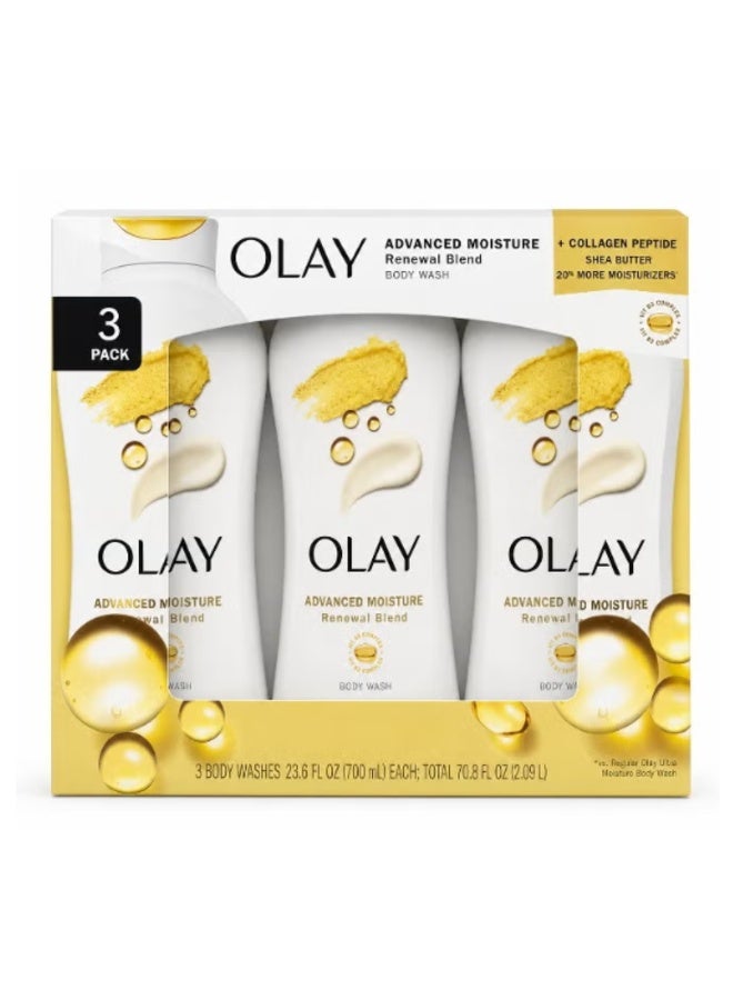 Olay Advanced Moisture Renewal Blend Body Wash with Collagen Peptide & Shea Butter, 700ml, Pack of 3