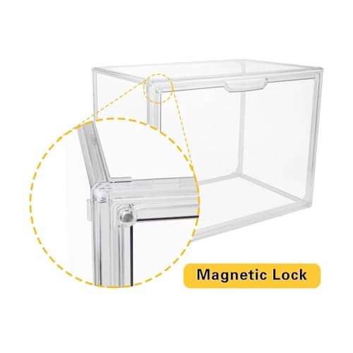 GUDEMAY Clear Stackable Plastic Storage Bins with Magnetic Lid, Dustproof Book & Cosmetic Display Cases, Large Figures Collectibles Showcase, Shoe Box, Protection Organizer (Transparent, L-1 Pack) - Image 5