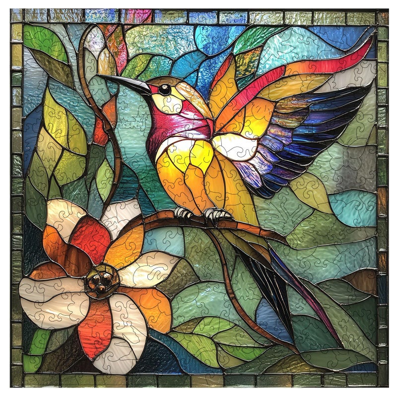 Qiuenisray Wooden Puzzles for Adults Mothers Day Puzzle Stained Glass Hummingbird Puzzle 200 Piece FSC Certified Unique Animal Shape Wood Puzzles Bird Jigsaw Puzzles for Family Game 112x112 in - Image 3