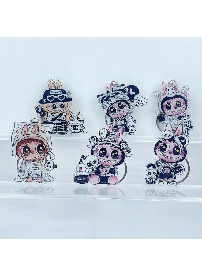 LABUBU 6-Pack of Labubu Keychains Birthday Gift Light WeightKey Tags Portable Key Rings For Bag Backpack Boys Girls Kids  - Image 1