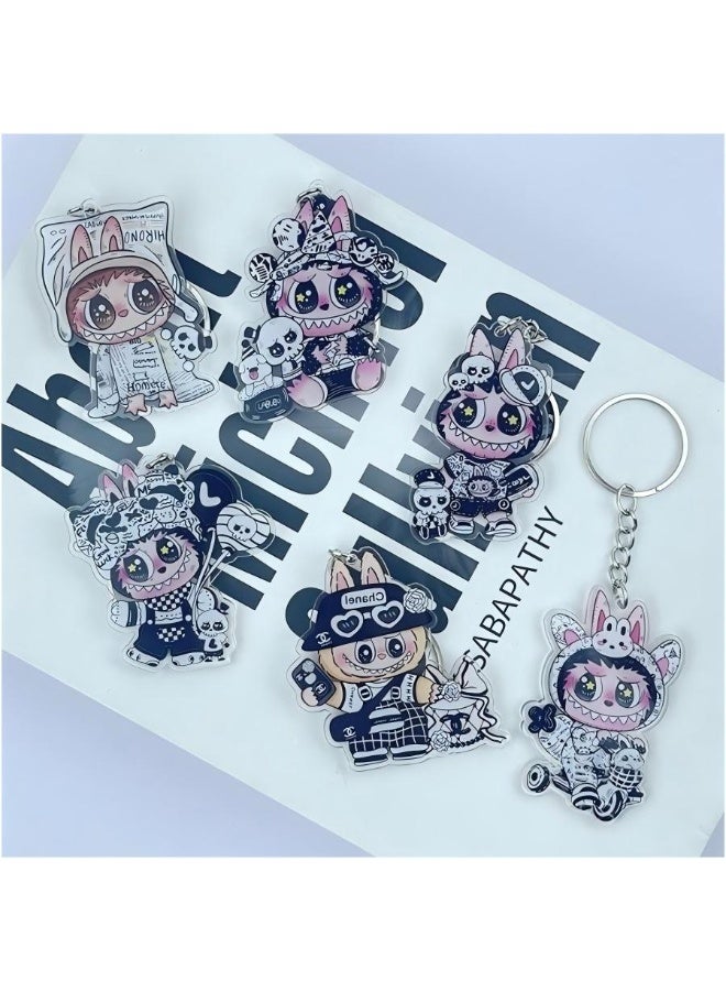 LABUBU 6-Pack of Labubu Keychains Birthday Gift Light WeightKey Tags Portable Key Rings For Bag Backpack Boys Girls Kids  - Image 2