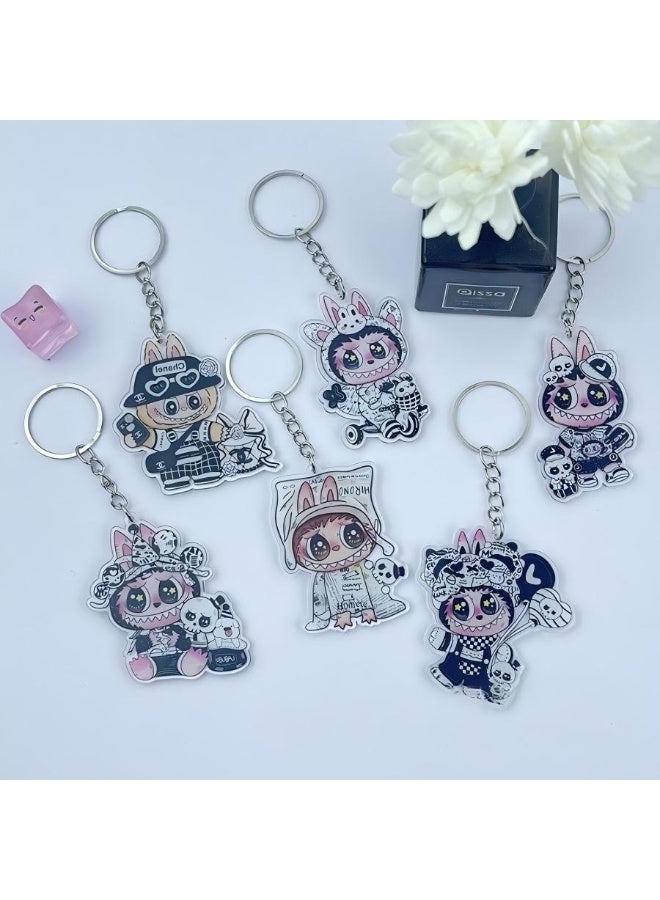 LABUBU 6-Pack of Labubu Keychains Birthday Gift Light WeightKey Tags Portable Key Rings For Bag Backpack Boys Girls Kids  - Image 3