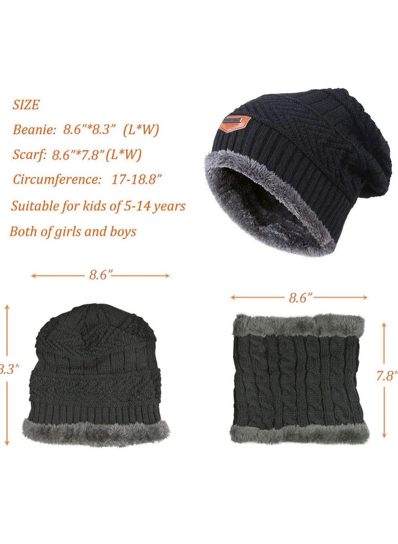 GNAFOTU Winter Hat and Scarf Set for Kids Boys Girls, 2 Pcs Warm Knit Beanie Cap and Scarf with Fleece Lining for Kids of 5-14 Years Old - Image 4