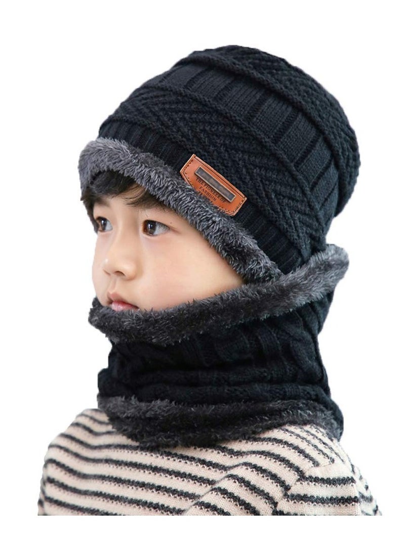 GNAFOTU Winter Hat and Scarf Set for Kids Boys Girls, 2 Pcs Warm Knit Beanie Cap and Scarf with Fleece Lining for Kids of 5-14 Years Old - Image 1