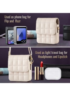 For Samsung ZFLIP 6 Phone Case For Huawei Nova Flip OPPO Moto Folding Machine Messenger Bag-Color:Off-white-Applicable Models:Huawel Nova Zflip