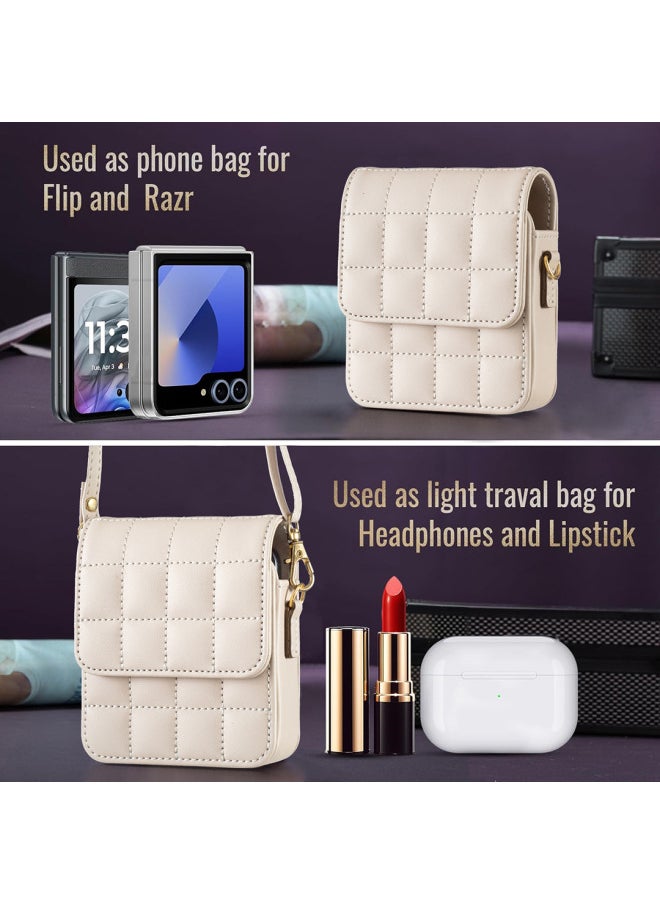 Generic - For Samsung ZFLIP 6 Phone Case For Huawei Nova Flip OPPO Moto Folding Machine Messenger Bag-Color:Off-white-Applicable Models:Huawel Nova Zflip - Image 1