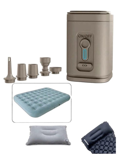 Portable multi-function air pump - safe and durable, smart lock anti-misstart, overheating protection, unique color is loved by young people. USB with 2-level brightness emergency light, tent hanging. Charging and pumping dual-use, pool toys, snow tubes, outdoor camping, fitness balls, children's bouncing balls, vacuum bags are available. Smaller than a cup, cordless and rechargeable, suitable for outdoor camping / hiking / beach / indoor storage