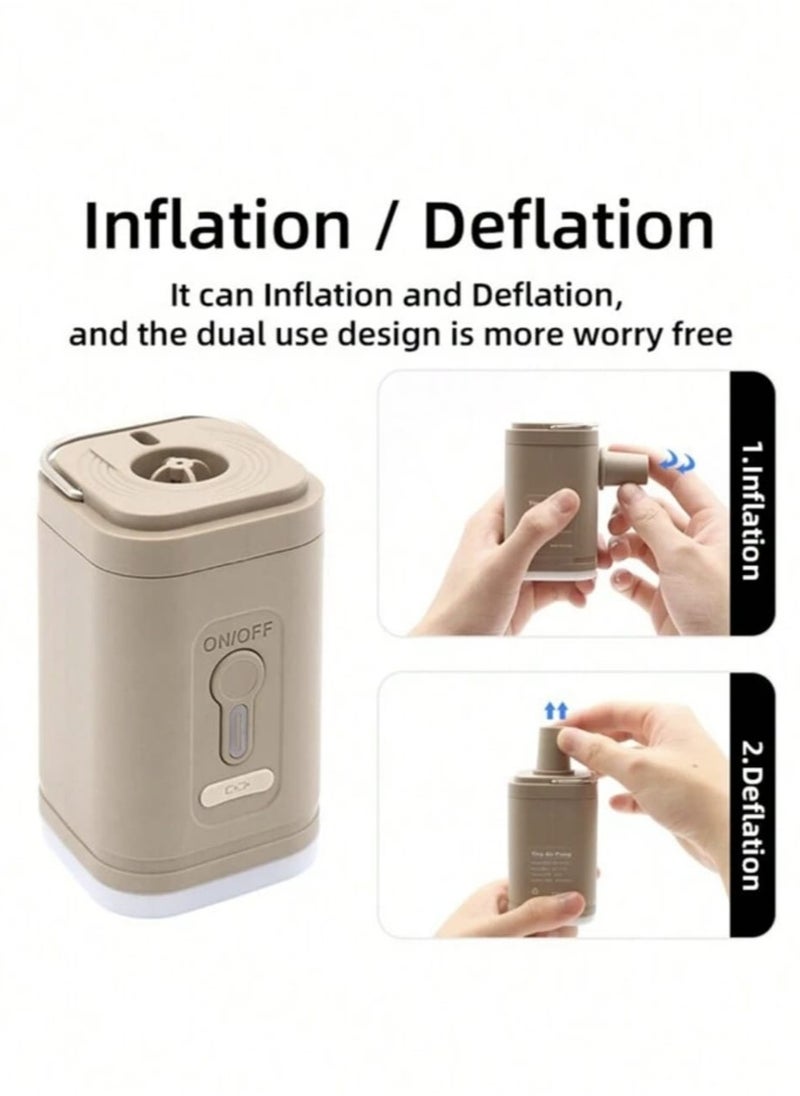 Generic - Portable multi-function air pump - safe and durable, smart lock anti-misstart, overheating protection, unique color is loved by young people. USB with 2-level brightness emergency light, tent hanging. Charging and pumping dual-use, pool toys, snow tubes, outdoor camping, fitness balls, children's bouncing balls, vacuum bags are available. Smaller than a cup, cordless and rechargeable, suitable for outdoor camping / hiking / beach / indoor storage - Image 1