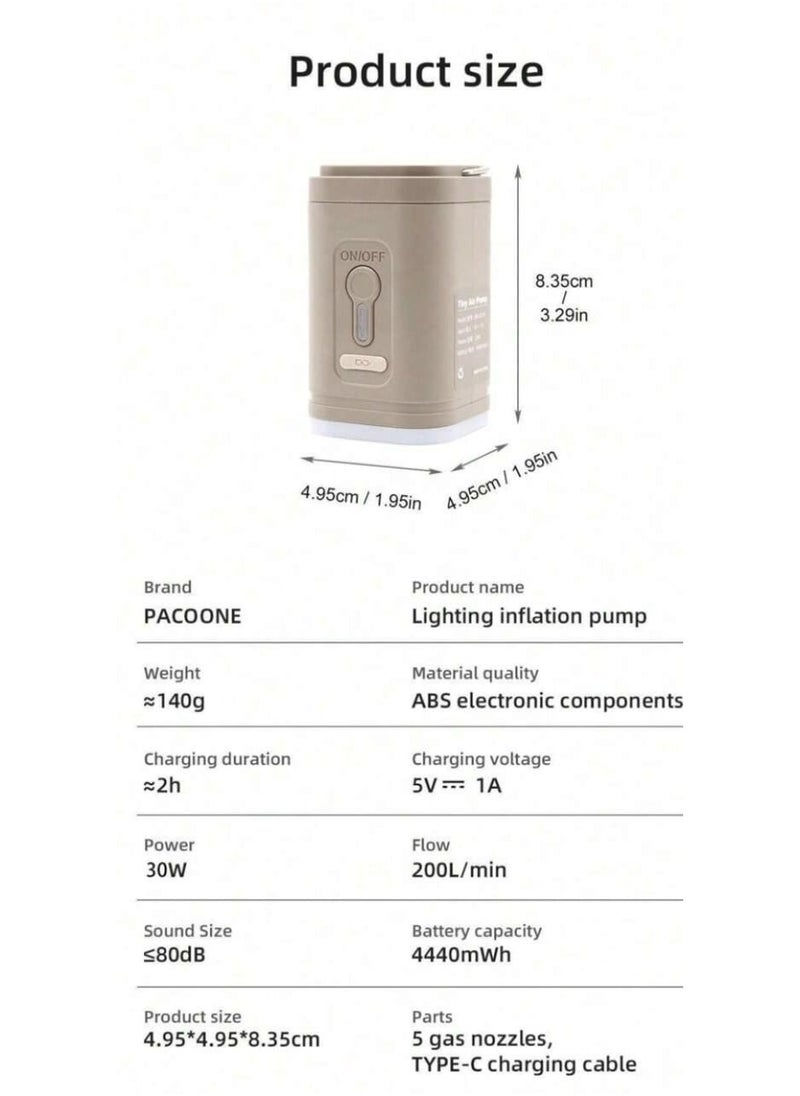 Generic - Portable multi-function air pump - safe and durable, smart lock anti-misstart, overheating protection, unique color is loved by young people. USB with 2-level brightness emergency light, tent hanging. Charging and pumping dual-use, pool toys, snow tubes, outdoor camping, fitness balls, children's bouncing balls, vacuum bags are available. Smaller than a cup, cordless and rechargeable, suitable for outdoor camping / hiking / beach / indoor storage - Image 1